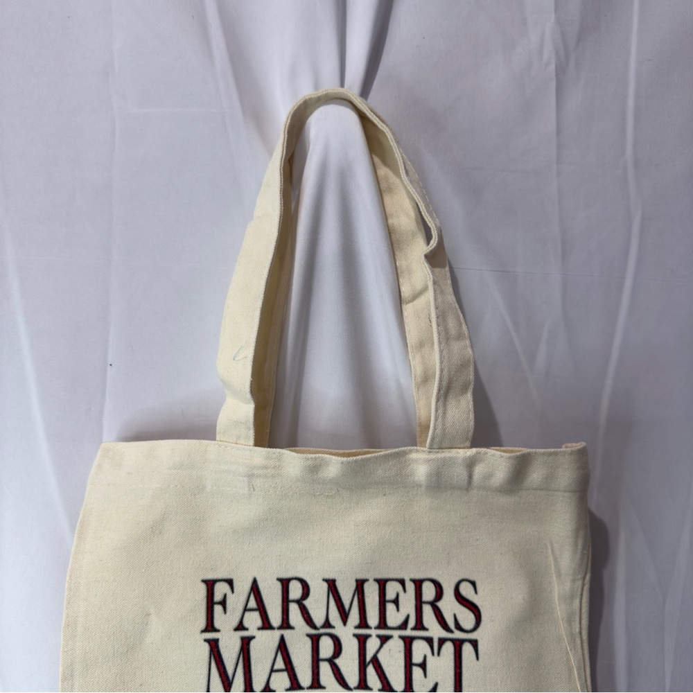 Farmers Market Cream Tote Bag 14” x 11” x .5” NWOT - Picture 7 of 11